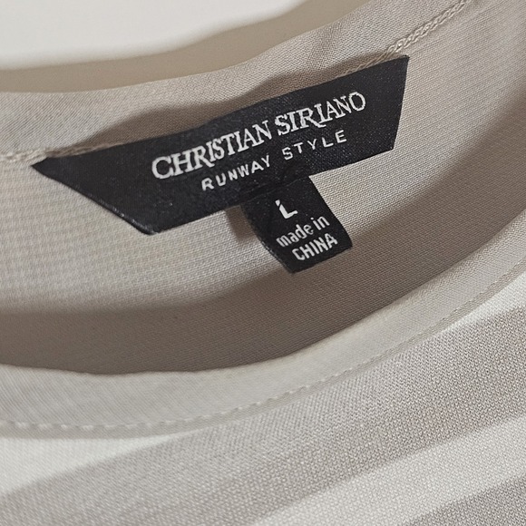 Christian Siriano Top Womens Large Gray White Stripe Roll Tab Casual Stretch L - Picture 3 of 9